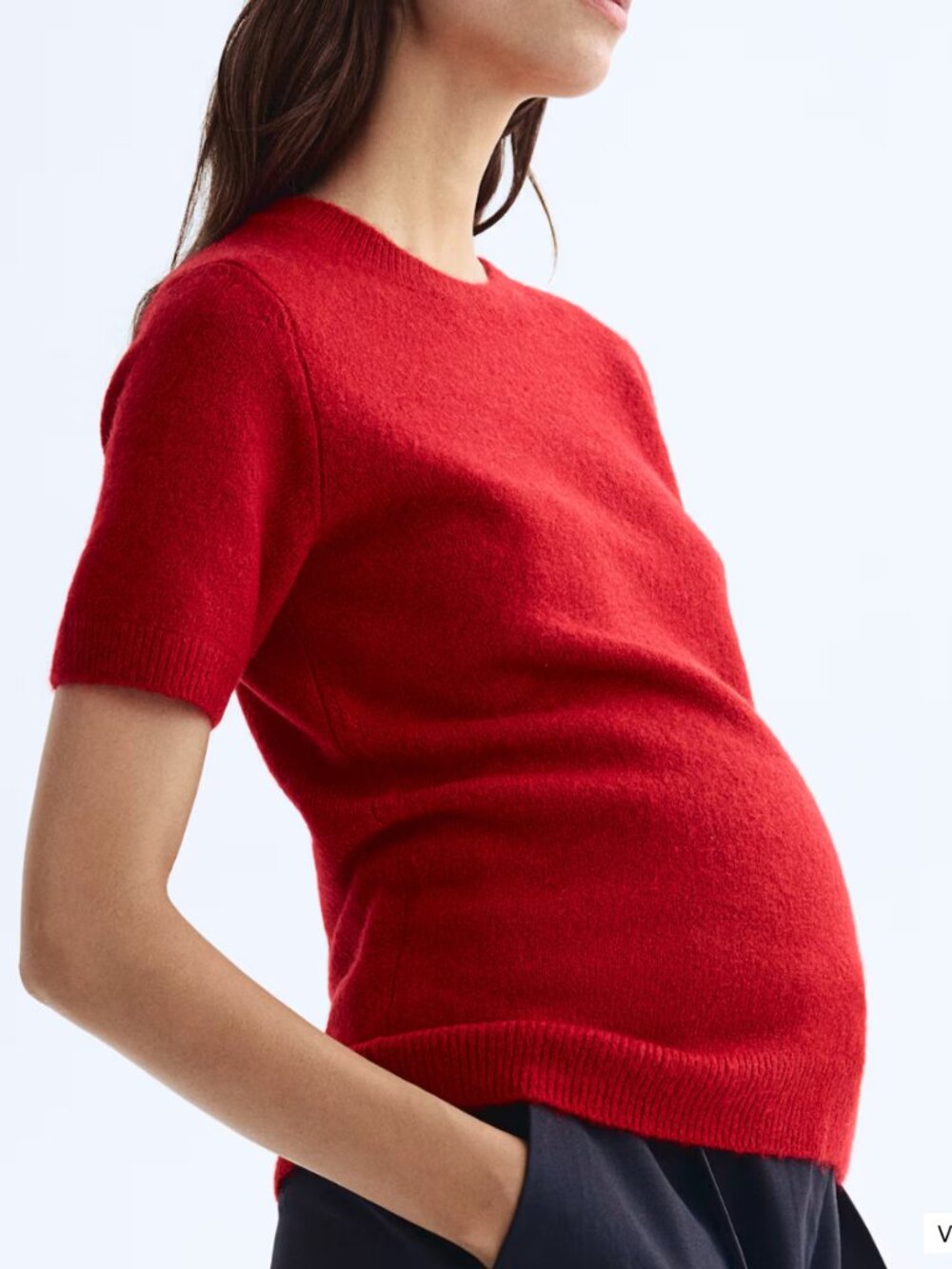 H&M Maternity Mama Short-Sleeved Fine-Knit Top Red XL